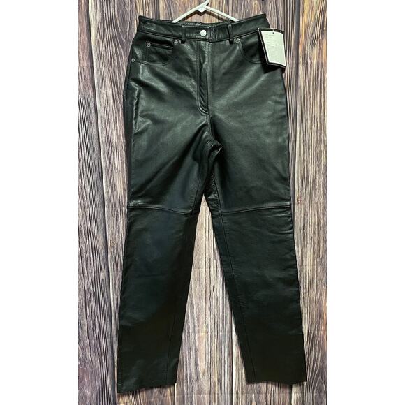 FMC Women's 100% LEATHER PANTS Size 12 Black Lined Biker 30X34 NEW WITH TAGS - Picture 1 of 11